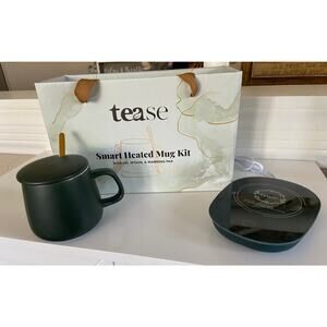 NEW Green Tease Smart Heated Covered Mug Tea Warming Set w/ Gold Spoon Gift